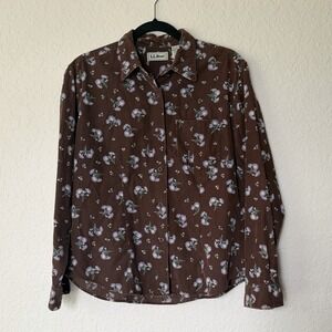 LL BEAN Vintage Floral Corduroy Button Up Shirt Women's Sz 8 90s Brown Cottage
